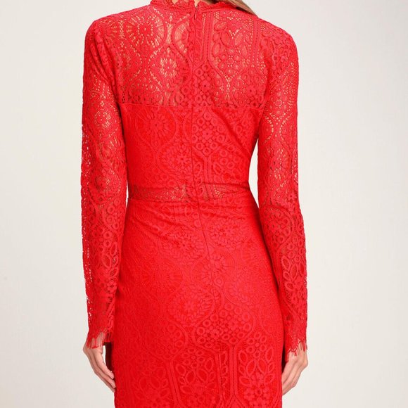 Lulus Appetite for Seduction Red Lace Long Sleeve Dress Women's Size XS H13441 - Picture 6 of 12